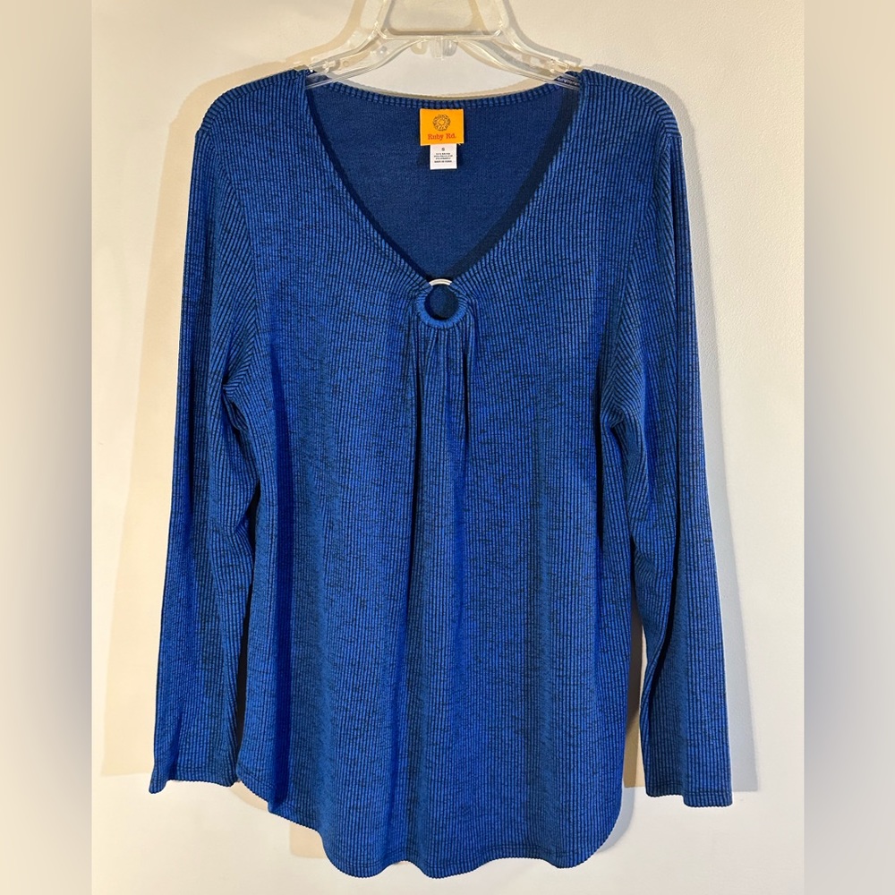 RUBY RD PEEKABOO ROYAL BLUE AND BLACK RIBBED TOP